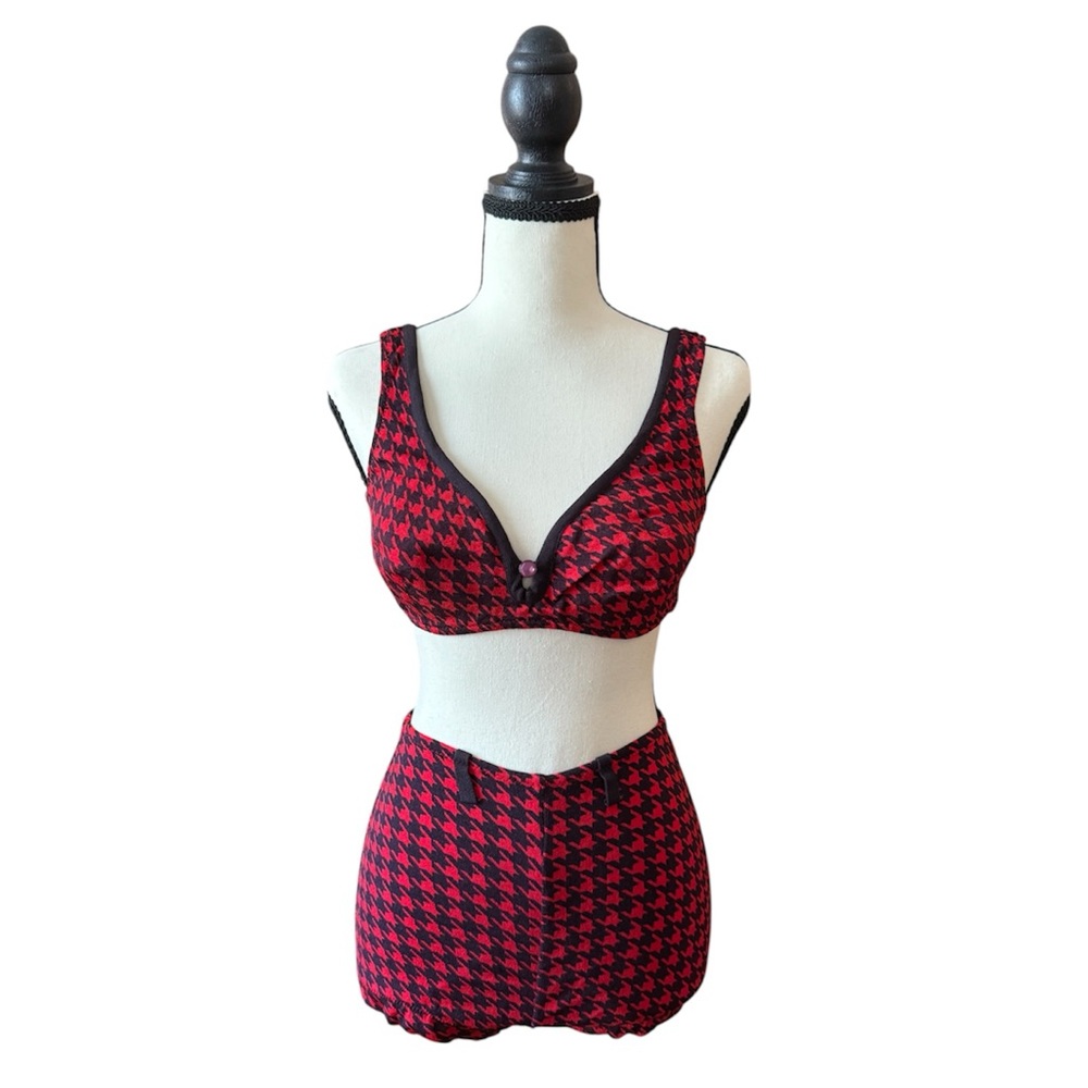 Vintage “Darlene” Red and Black Houndstooth Swimsuit